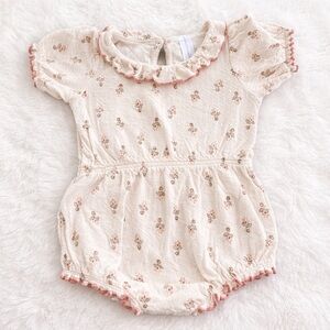 Like New Modern Moments by Gerber Baby Girl Floral Romper 24M Pink Trim Cotton